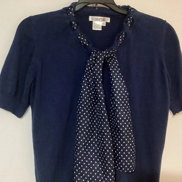 WinterSilks Scarf Neck Tie Sweater Size Small Blue - Picture 2 of 5